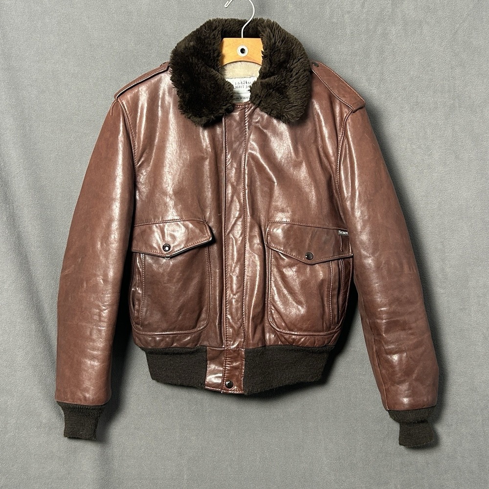 Vintage Schott NYC I-S-674-MS Flight Jacket Brown Leather Sherpa Lined Size 42